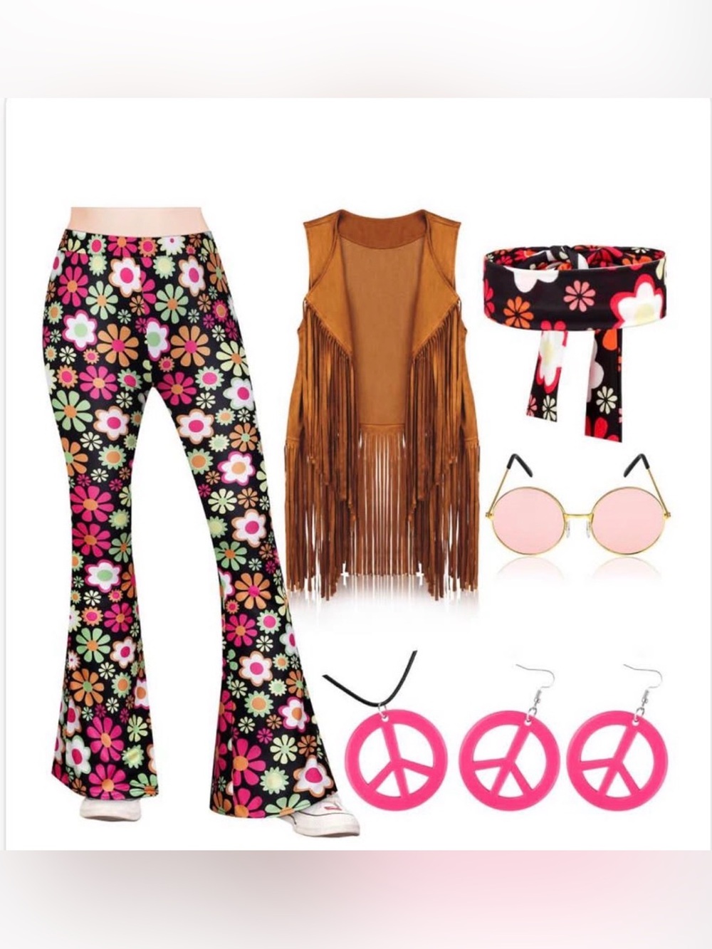 7 Pcs 60s 70s Hippie Outfits for Girls rodeo Costume Halloween 10 to 12 years